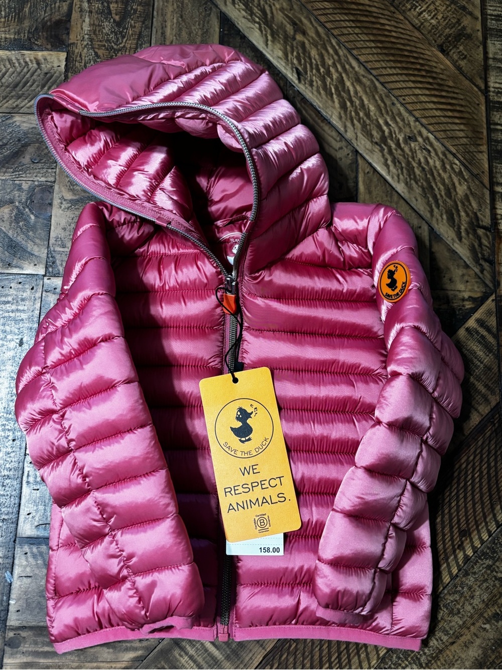 SAVE THE DUCK Kids Hooded Shiny Pink Puffer Jacket